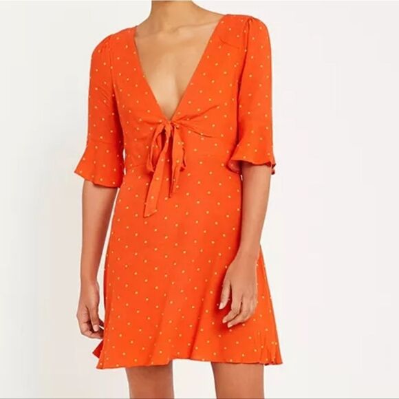 Free People All Yours Orange Polka Dot Mini Dress, Small - Picture 4 of 9